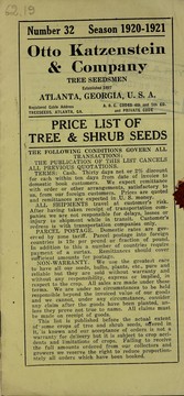 Cover of: Price list of tree and shrub seeds: 1920-1921