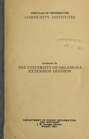 Cover of: Circular of information, Community institutes | University of Oklahoma. Extension Division. Dept. of Public Information