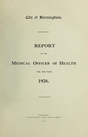 Cover of: [Report 1926] | Birmingham (England). Council