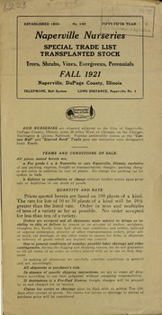 Cover of: Special trade list, transplanted stock, trees, shrubs, vines, evergreens, perennials: Fall 1921