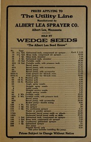 Cover of: Wholesale farm seed prices, blue list: Prices applying to the utility line manufactured by Albert Lea Sprayer Co. and sold by