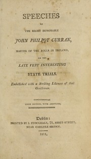 Cover of: Speeches of the Right Honorable John Philpot Curran, master of the rolls in Ireland by Curran, John Philpot