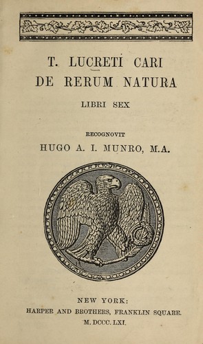 De rerum natura, libri sex (1861 edition) | Open Library