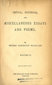 Cover of: Critical, historical and miscellaneous essays and poems
