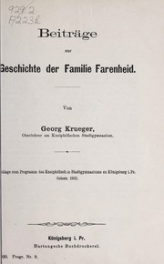Cover of: BeitrÃ¤ge zur Geschichte der Familie Farenheid by Kreuger, Georg of KÃ¶nigsberg