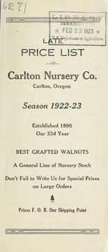 Cover of: Late price list of Carlton Nursery Co: season 1922-23