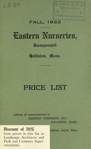 Cover of: Price list of Eastern Nurseries, Incorporated: Fall, 1922