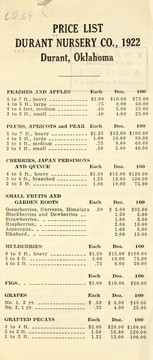 Price list by Durant Nursery Co