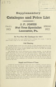 Cover of: Supplementary catalogue and price list: fall 1921, spring 1922