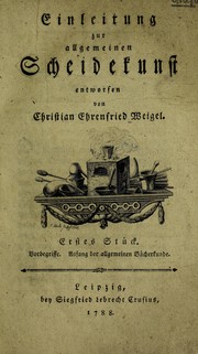 Cover of: Einleitung zur allgemeinen Scheidekunst