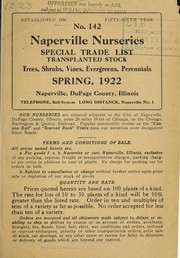 Cover of: Special trade list transplanted stock: spring, 1922 : trees, shrubs, vines, evergreens, perennials