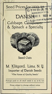Cover of: Seed prices for 1922-23: Danish cabbage, cauliflower & spinach a specialty