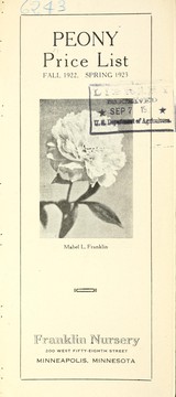 Cover of: Peony price list: fall 1922, spring 1923