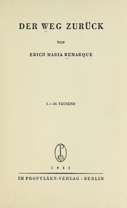 Cover of: Der Weg zurück by Erich Maria Remarque