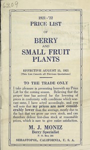 Cover of: 1921-'22 price list of berry and small fruit plants by M.J. Moniz (Firm)