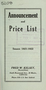 Cover of: Announcement and price list: season 1921-1922