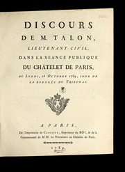 Cover of: Discours de M. Talon, lieutenant-civil, dans la se ance publique du Cha telet de Paris, du lundi 26 octobre 1789, jour de la rentre e du tribunal