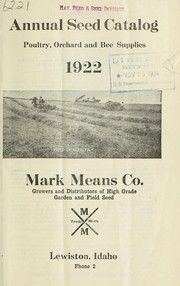 Cover of: Annual seed catalog [of] poultry, orchard and bee supplies: 1922