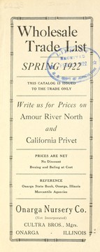 Cover of: Wholesale trade list: spring, 1922 : this catalogue is issued to the trade only