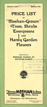 Cover of: Price list of Meehan-grown trees, shrubs, evergreens and hardy garden flowers: autumn 1921- spring 1922, supplementing Meehans' manual of outdoor plants