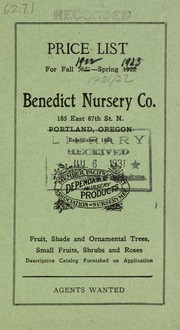 Cover of: Price list for fall 1921-spring 1922 by Benedict Nursery Company