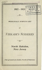 Cover of: Wholesale surplus list of Verkade's Nurseries: 1922-1923