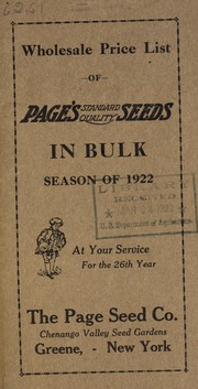 Cover of: Wholesale price list of Page's seed in bulk: season of 1922