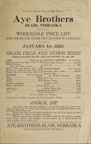 Wholesale price list and prices for seeds not quoted in catalog by Aye Brothers