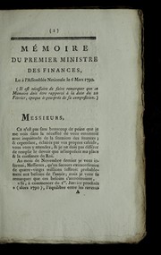 Cover of: Me moire du premier ministre des finances: lu a   l'Assemble e nationale le 6 mars 1790