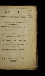 Cover of: Epitre du vieux cosmopolite Syrach a   la Convention nationale de France by Kronowski