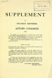 Cover of: Supplement to Franken Brothers autumn catalogue 1923