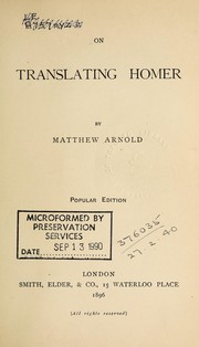 Cover of: On translating Homer by Matthew Arnold