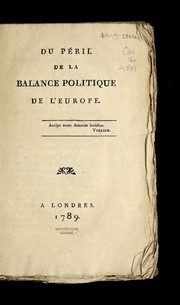 Cover of Du pe ril de la balance politique de l'E urope