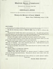 Cover of: Tomato seed, crop 1923: contract offer
