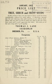 Cover of: January, 1923 price list of tree, shrub and fruit seeds by Thomas J. Lane (Firm)