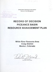 Cover of: Record of decision, Piceance Basin resource management plan