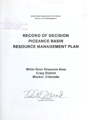 Cover of: Record of decision, Piceance Basin resource management plan by United States. Bureau of Land Management. White River Resource Area