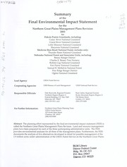 Summary of the final environmental impact statement for the northern great plains management plans, revision 2001 for Dakota prairie grasslands, Medicine Bow-Routt National Forest, [and] Nebraska National Forest and Associates Units by United States. Forest Service.