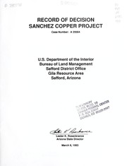 Cover of: Record of decision by United States. Bureau of Land Management. Safford District