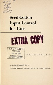 Cover of: Seed-cotton input control for gins