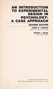 Cover of: An introduction to experimental design in psychology: a case approach