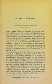 Cover of: Dr. Allen Thomson by McKendrick, John Gray
