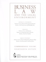 Cover of: Business law and the legal environment by Anderson, Ronald Aberdeen