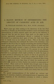 Cover of: A handy method of determining the amount of carbonic acid in air