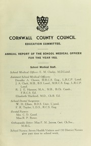 Cover of: [Report 1933] | Cornwall (England). County Council. School Health Service