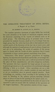 Cover of: The operative treatment of spina bifida