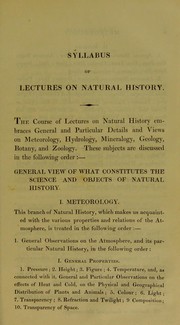 Cover of: Syllabus of lectures on natural history