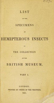 Cover of: List of the Specimens of Hemipterous Insects in the Collection of the British Museum