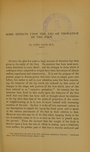 Cover of: Some effects upon the leg of pronation of the foot