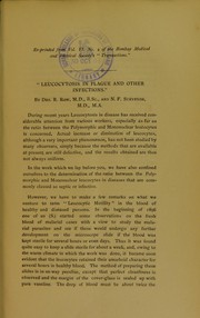 Leucocytosis in plague and other infections ; and, A method employed in studying the interaction of bacilli and animal fluids 'in vitro' by R. Row